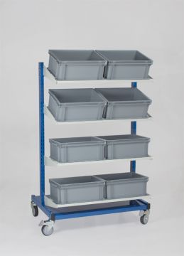 Servante avec 16 caisses plastiques 40x30x17 cm