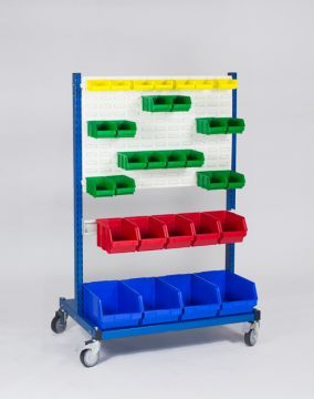 Etagère bac à bec à roulettes avec 60 bac à becs 90x61x141 cm