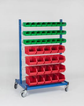 Etagère bac à bec à roulettes avec 88 bac à becs 90x61x141 cm