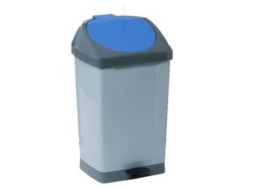 Kunststof afvalbak met voetpedaal, 430x370x730 mm, 60 l. grijs/blauw
