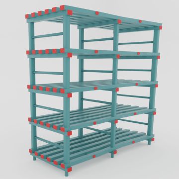 Hygiënisch kunststof opbergrek, 2000x600x1770 mm, met 5 schappen