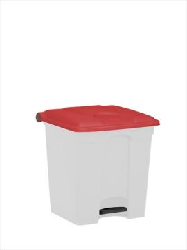 Wastebin with pedal 400x400x430 mm, 30 L, white-red