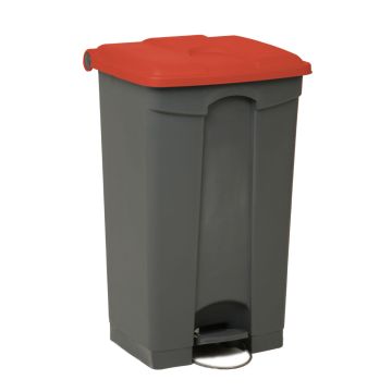 Grande poubelle professionnelle plastique à pédale 90L grise/ rouge