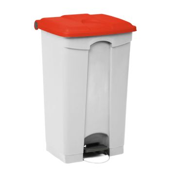 Wastebin with pedal 500x410x820 mm, 90 L, white-red