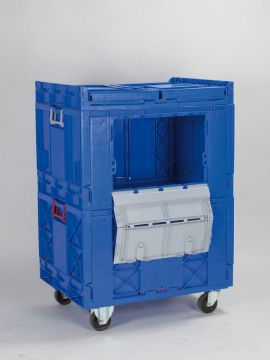Vouwbare bak met opening, oplegdeksel op wielen 366 L 800x600x1050 mm