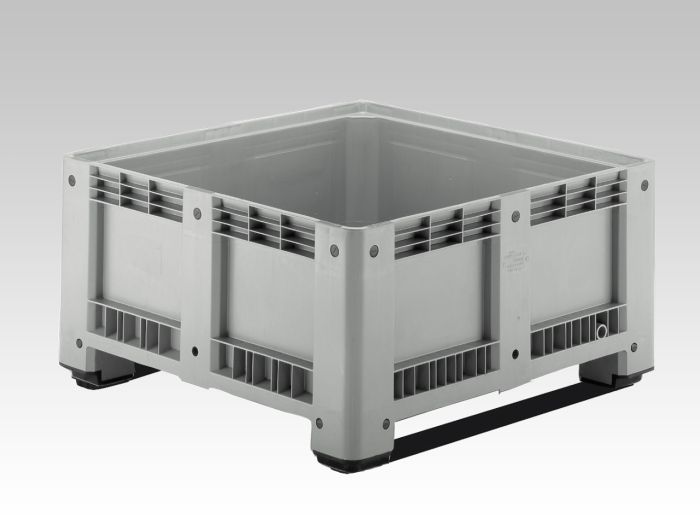 Palletbox 460 liter, 1130 x 1130 x 600 mm op 2 sleden lichtgrijs