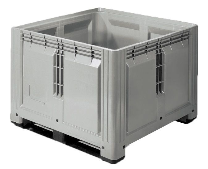 Palletbox 900 liter, 1200x1200x870 mm op 2 sleden lichtgrijs