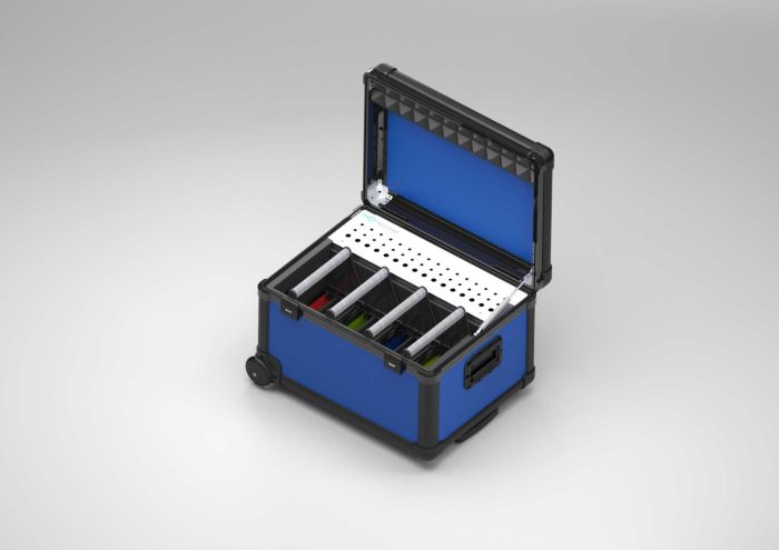 Valise de chargement avec 4 paniers pour 16 tablettes, bleu