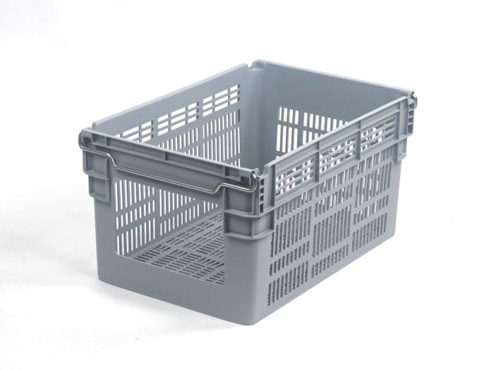 Bac gerbable emboitable avec ouverture frontale 60L, 600x400x310 mm, ajouré gris