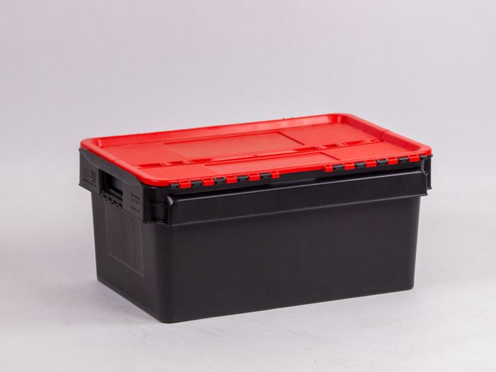 Distributiebak 600x400x275 mm, 45 l. zwart met rood scharnierdeksel