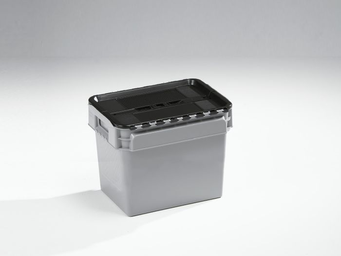 Distributiebak 400x300x320 mm, 23 liter, grijs, met scharnierdeksel