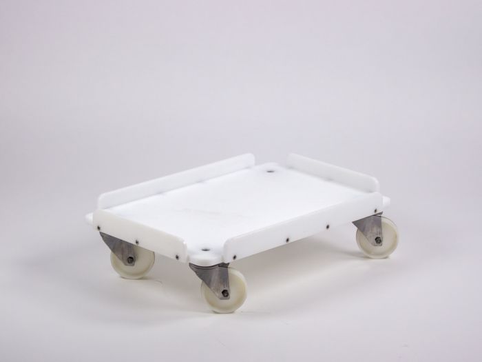 Kunststof onderzetwagen, 4 inox zwenkwielen 600x400 mm, wit