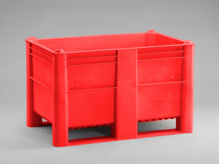 Hygiëne palletbox 1200x800x760 mm, 520 l. met 2 sleden, rood