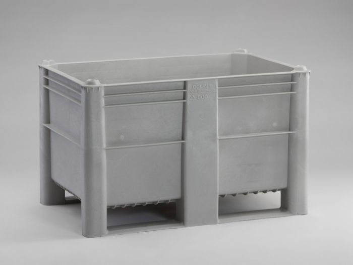 Hygiëne palletbox 1200x800x760 mm, 520 liter, met 2 sleden, grijs