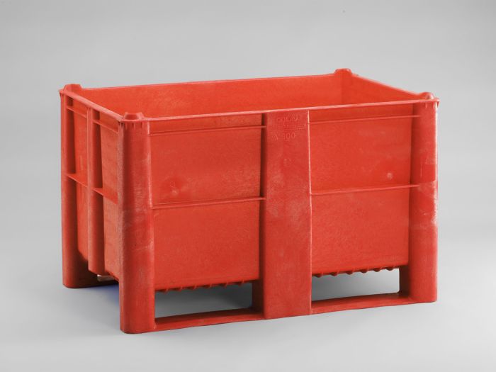 Hygiëne palletbox 1200x800x760 mm, 520 liter, met 2 sleden, rood