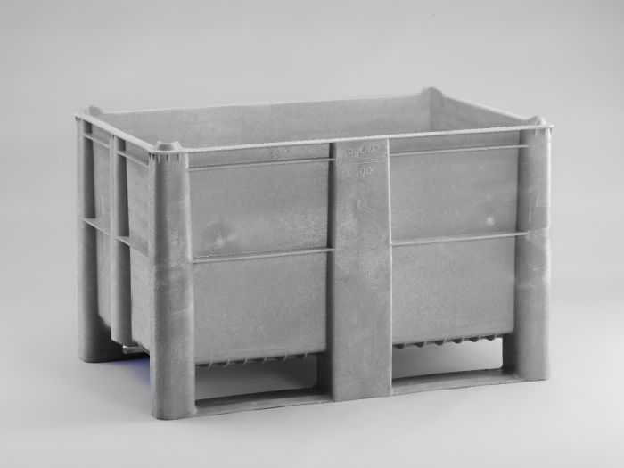 Hygiëne palletbox 1200x800x760 mm, 520 liter, met 2 sleden, grijs
