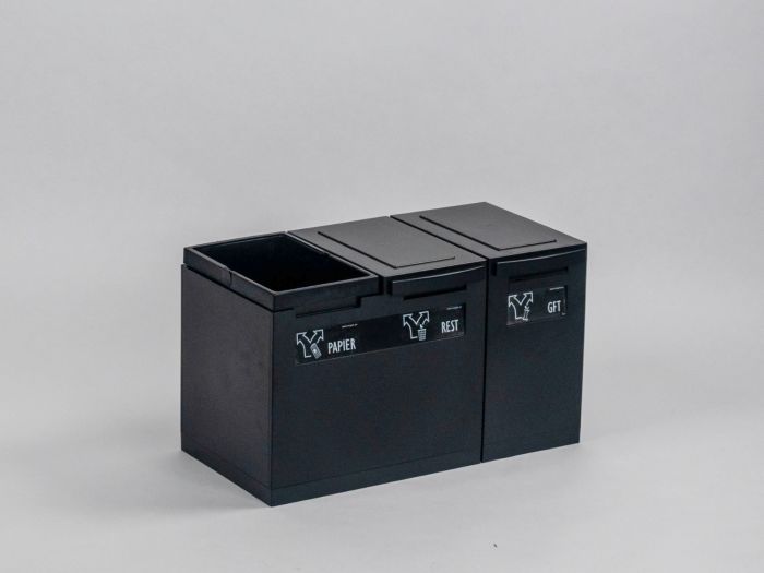 Waste collection module black 45L  3-fractions 600x300x350 mm