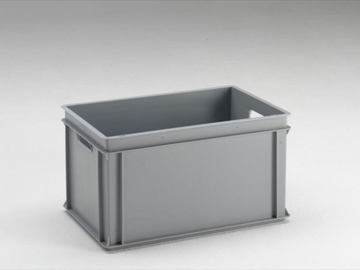 Bac gerbable norme Europe alimentaire 600x400x330 mm poignées ouvertes 60L GRIS