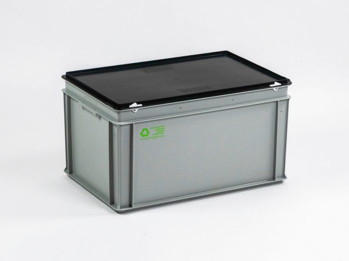 Kunststof kist 60 liter met afsluitbaar zwart deksel
