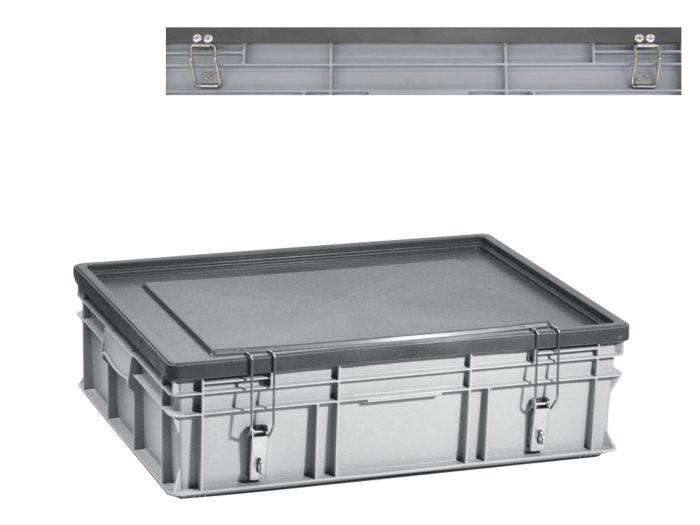 Bac plastique gerbable avec couvercle serrure E-line 800x600x220 mm