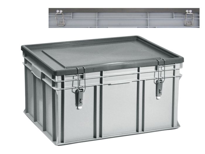 Bac plastique gerbable avec couvercle serrure E-line 800x600x425 mm
