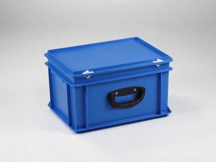 Kunststof koffer 400x300x235 mm 1 zware greep, 20 liter, blauw, euronorm