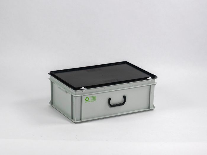 E-line Euroline stackable case, 40L  with one handle PP recycle grey-black