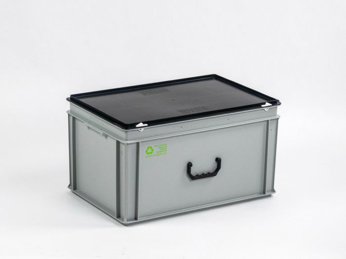 E-line Euroline stapelbare koffer met 1 greep, 60L PP recycle grijs-zwart