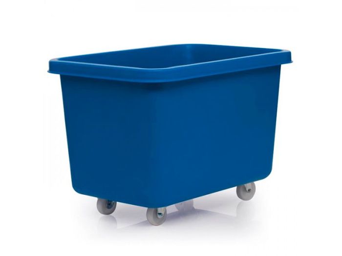 Hygiëne grootvolumebak 304L, 970 x 670 x 710 mm, verrijdbaar, blauw