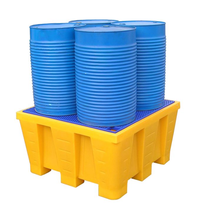 Bac de rétention 1290x1290x705 mm 880L pour 4 fûts caillebotis plastique