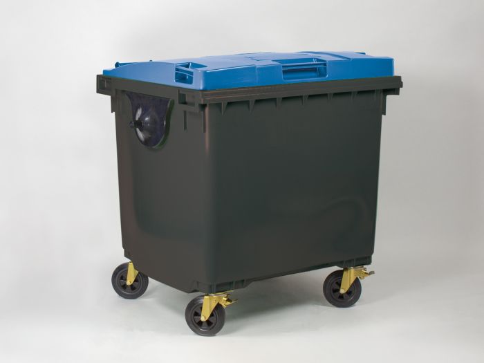 Poubelle 1000 litres avec tourillons GRIS couvercle BLEU
