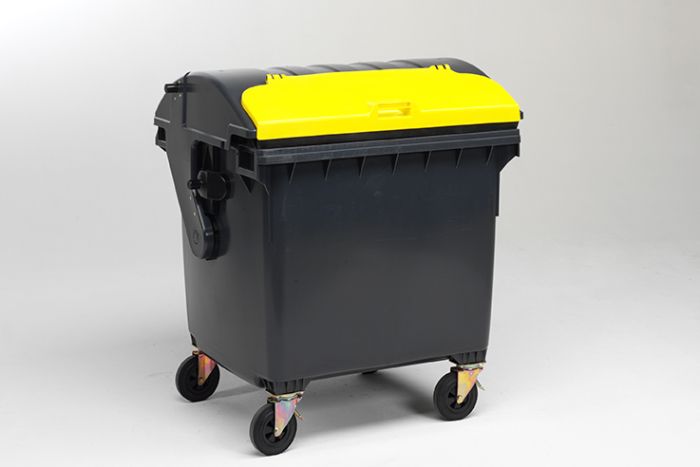 Conteneur à déchets 1100 litres 4 roues corps GRIS, clapet JAUNE