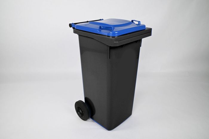 120 liter container, grijs met blauwe deksel