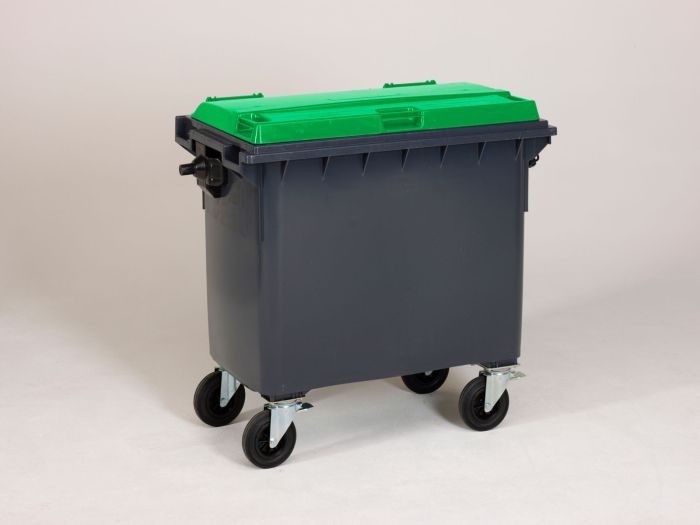 660 liter container met scharnierdeksel, donkergrijs/groen