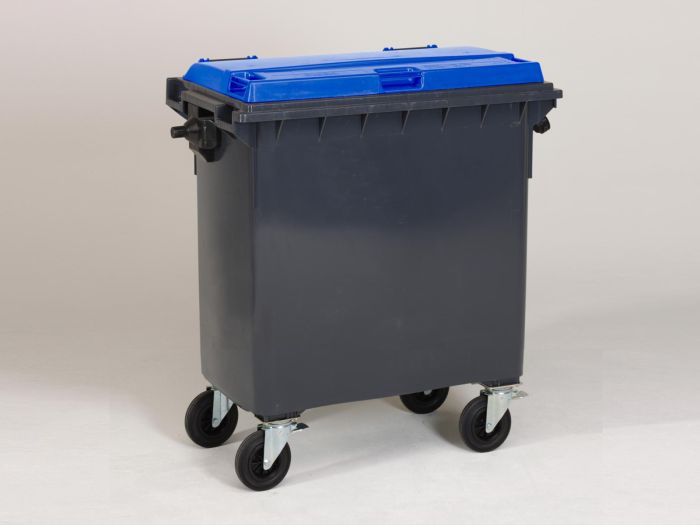 Container 770 liter met scharnierdeksel, grijs/blauw