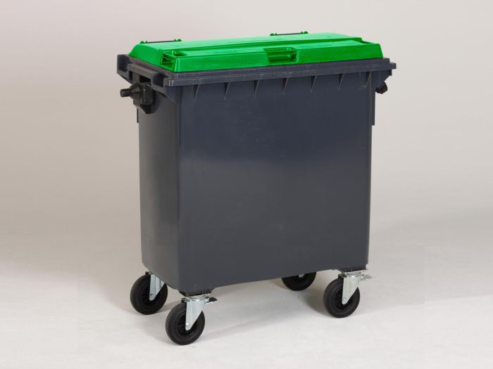 Container 770 liter met scharnierdeksel, grijs/groen