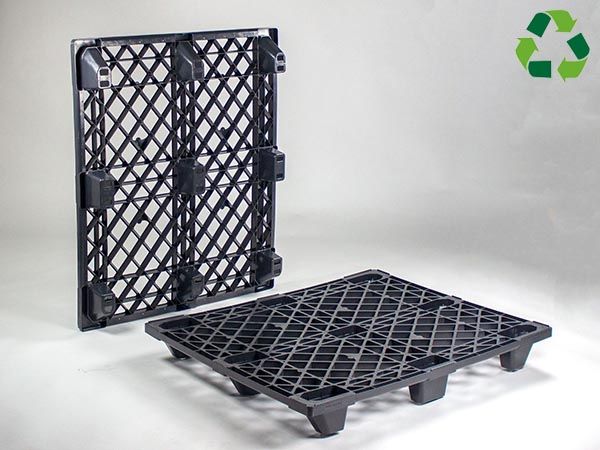 Nestbare pallet PE-R 1200x1000x135 mm, op 9 poten, perfo dek, zwart