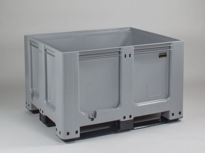Palletbox  610 liter, 1200x1000x780 mm op 3 sleden lichtgrijs