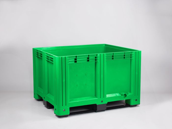 Kunststof palletbox, 1200x1000x780 mm, 610 liter, 3 sleden, groen