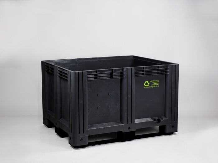 Kunststof palletbox, 1200x1000x780 mm, 610 liter, 3 sleden, gerecycleerde HDPE