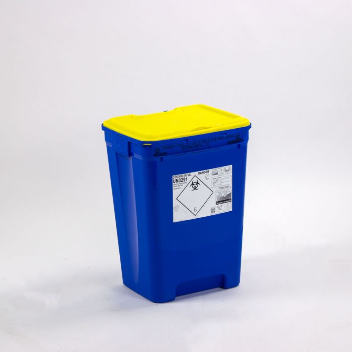 Transportvat 50 liter, speciaal voor ziekenhuisafval, zonder inwerpopening, blauw/geel