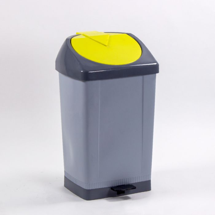 Kunststof afvalbak met voetpedaal, 430x370x730 mm, 60 liter, grijs/geel