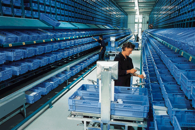 Draai-stapelkratten in het magazijn draaistapelbak-automatic-warehouse