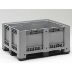 Kunststof palletbox op 3 sleden, 1200x1000x600 mm, 430 ltr, grijs