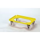 Kunststof transportroller 600x400 mm open dek, inox zwenkwielen geel