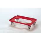 Kunststof transportroller 600x400 mm open dek, galva zwenkwielen rood