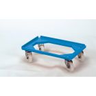 Kunststof transportroller 600x400 mm open dek, inox zwenkwielen blauw