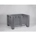 Kunststof palletbox, 1200x1000x760 mm, 610 ltr, 4 poten, grijs