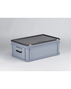 E-line kunststof koffer 600x400x235 mm met 2 grepen, 40 ltr, grijs, euronorm