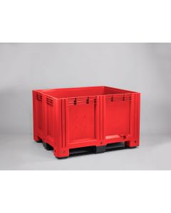 Kunststof palletbox, 1200x1000x760 mm, 610 ltr, 3 sleden, rood